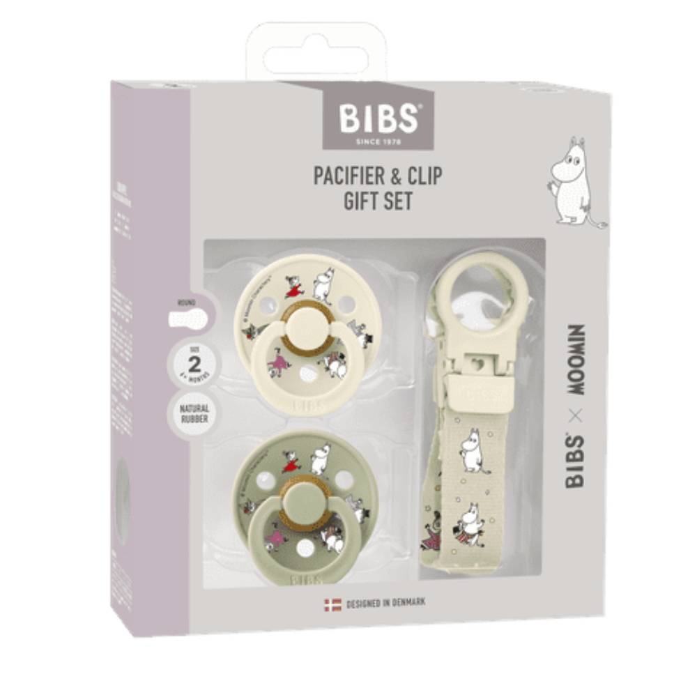 Moomin Friends Pacifier & Loop Clip Gift Set Ivory/Sage - The Official Moomin Shop