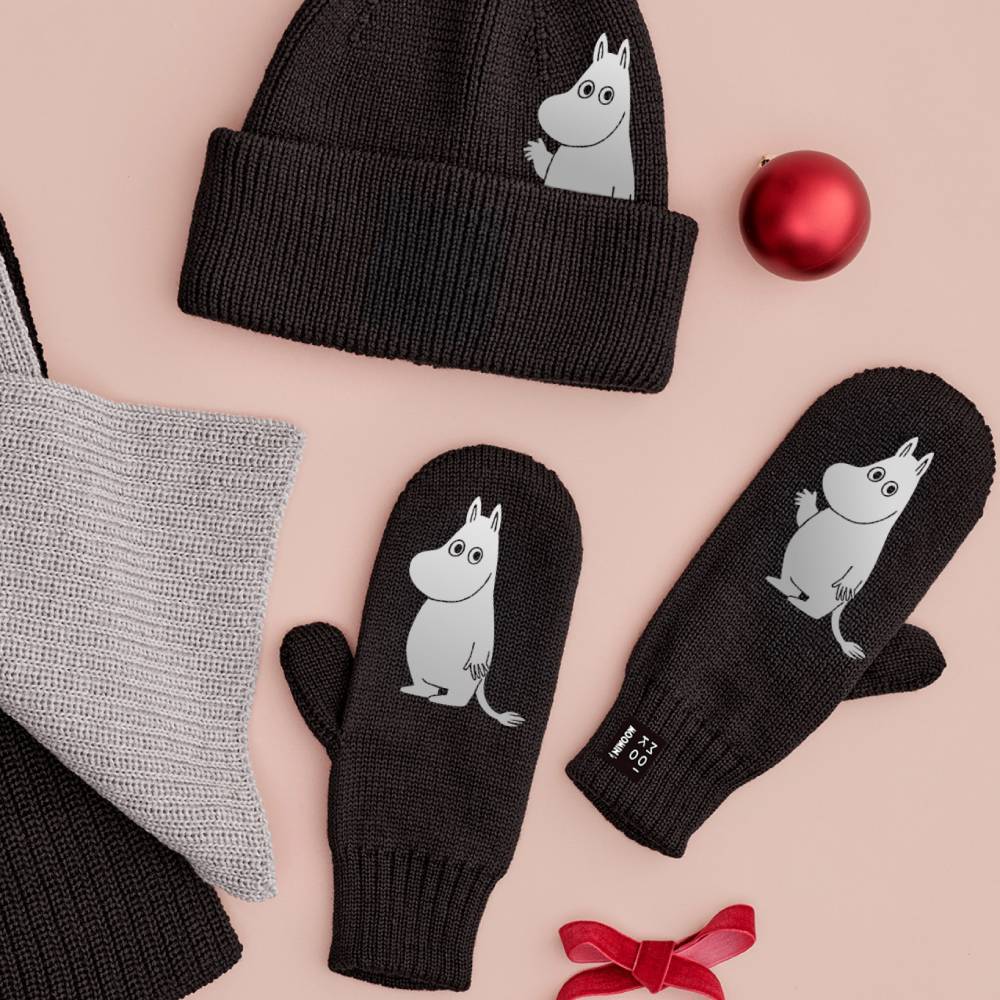 Moomintroll Hello Merino Mittens & Beanie Black Bundle - The Official Moomin Shop