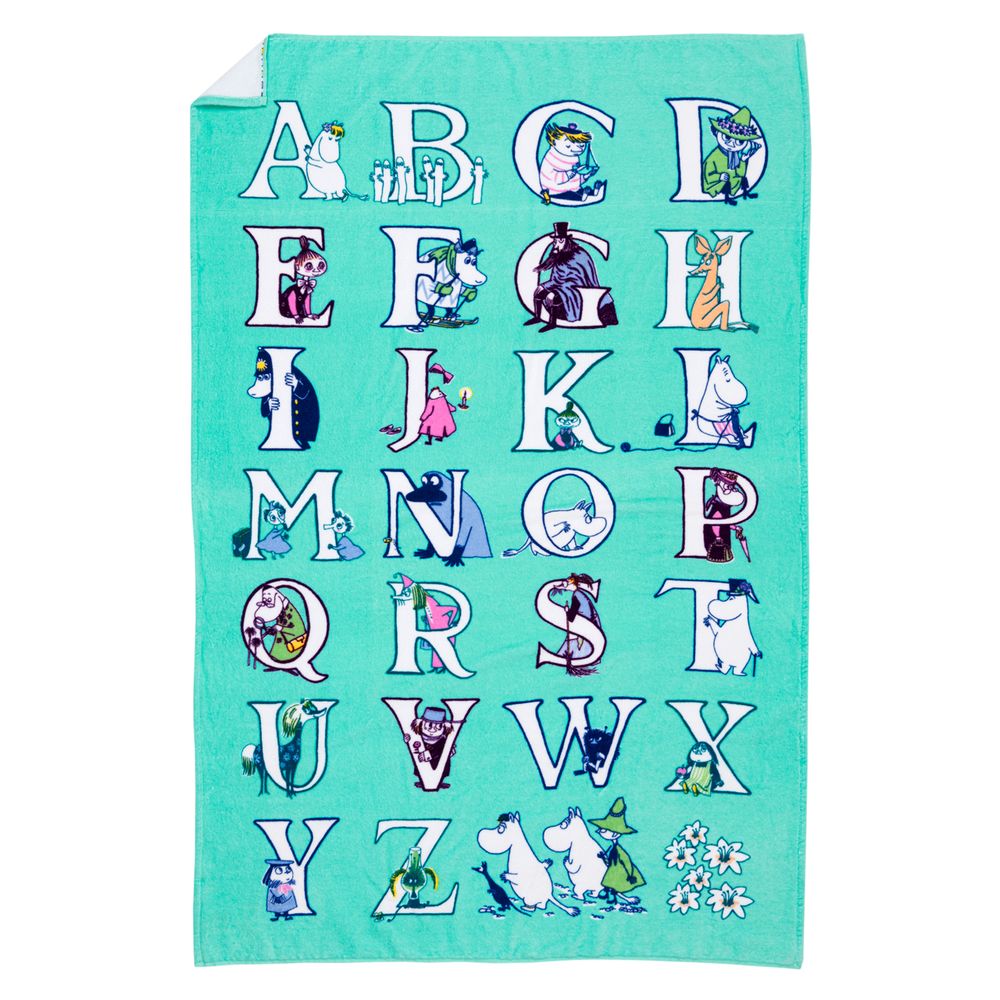 Moomin ABC Bath Towel 95x150 Green - The Official Moomin Shop