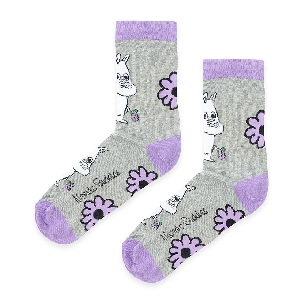 Moomintroll&#39;s Flower Socks 36-42 Grey - Nordicbuddies - The Official Moomin Shop