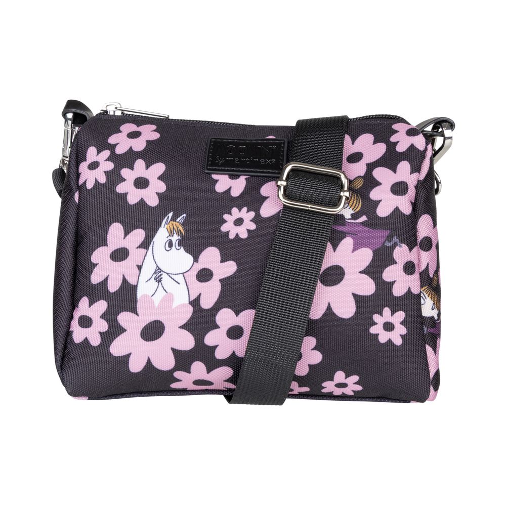 Snorkmaiden and Little My Shoulder Bag Black and Pink Flowers - The Official Moomin Shop