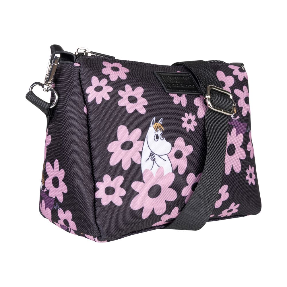 Snorkmaiden and Little My Shoulder Bag Black and Pink Flowers - The Official Moomin Shop