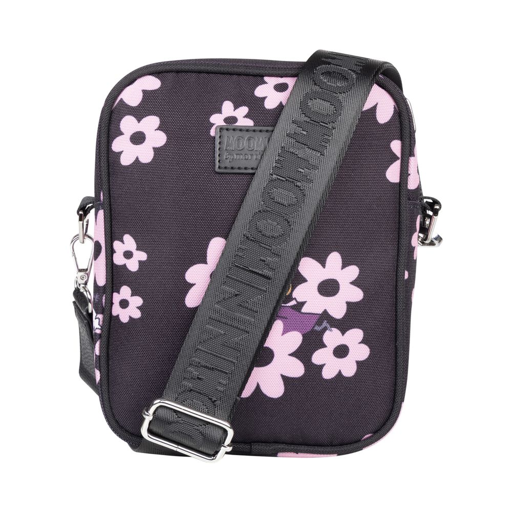 Little My Shoulder Bag Black and Pink Flowers - The Official Moomin Shop
