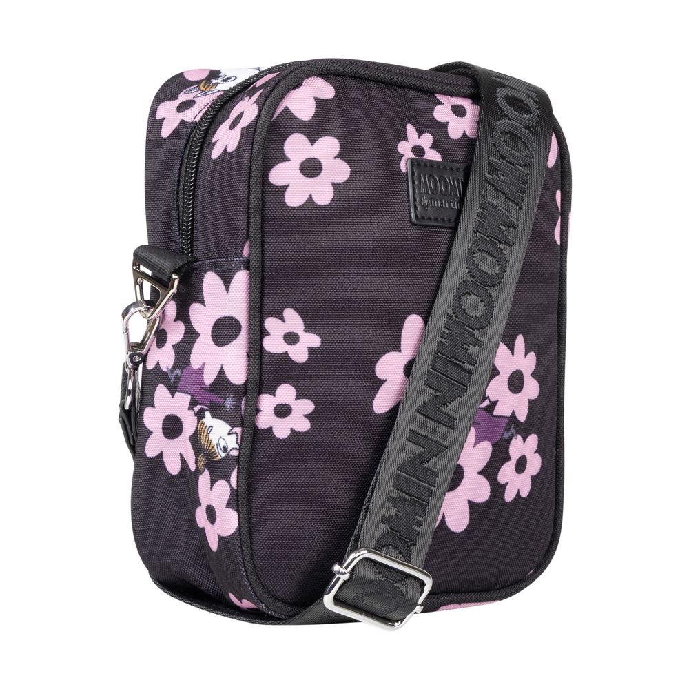 Little My Shoulder Bag Black and Pink Flowers - The Official Moomin Shop