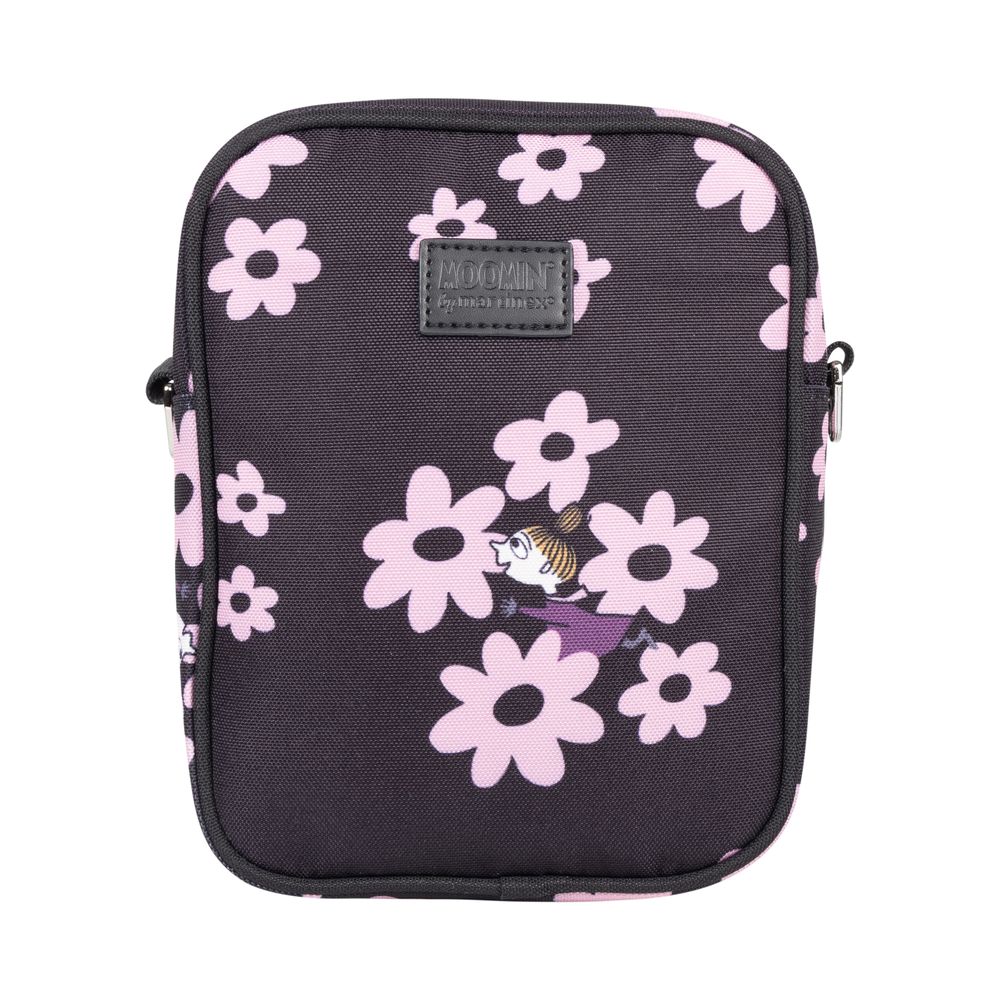 Little My Shoulder Bag Black and Pink Flowers - The Official Moomin Shop
