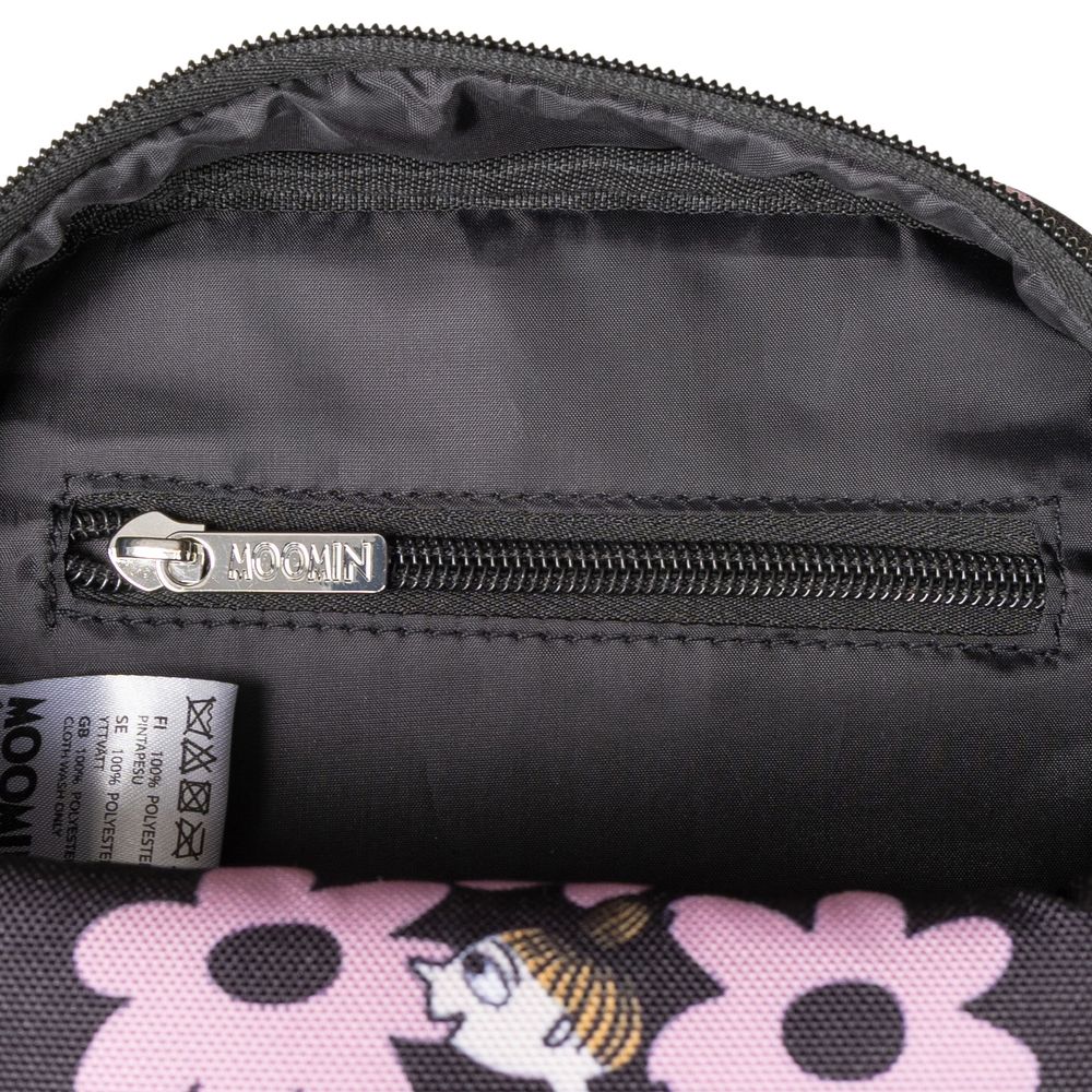 Little My Shoulder Bag Black and Pink Flowers - The Official Moomin Shop