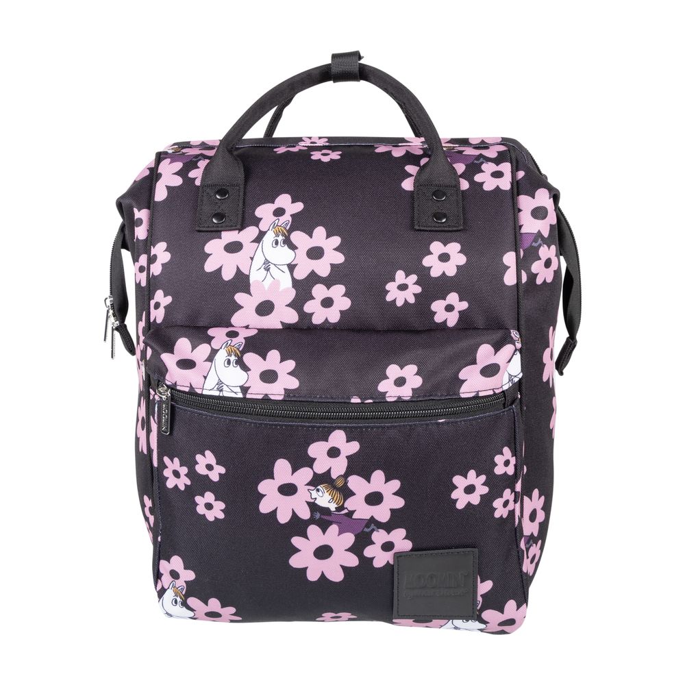 Snorkmaiden and Little My Backpack Black and Pink Flowers - The Official Moomin Shop