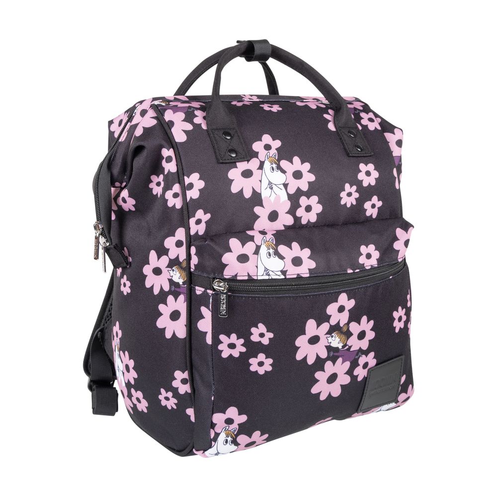Snorkmaiden and Little My Backpack Black and Pink Flowers - The Official Moomin Shop
