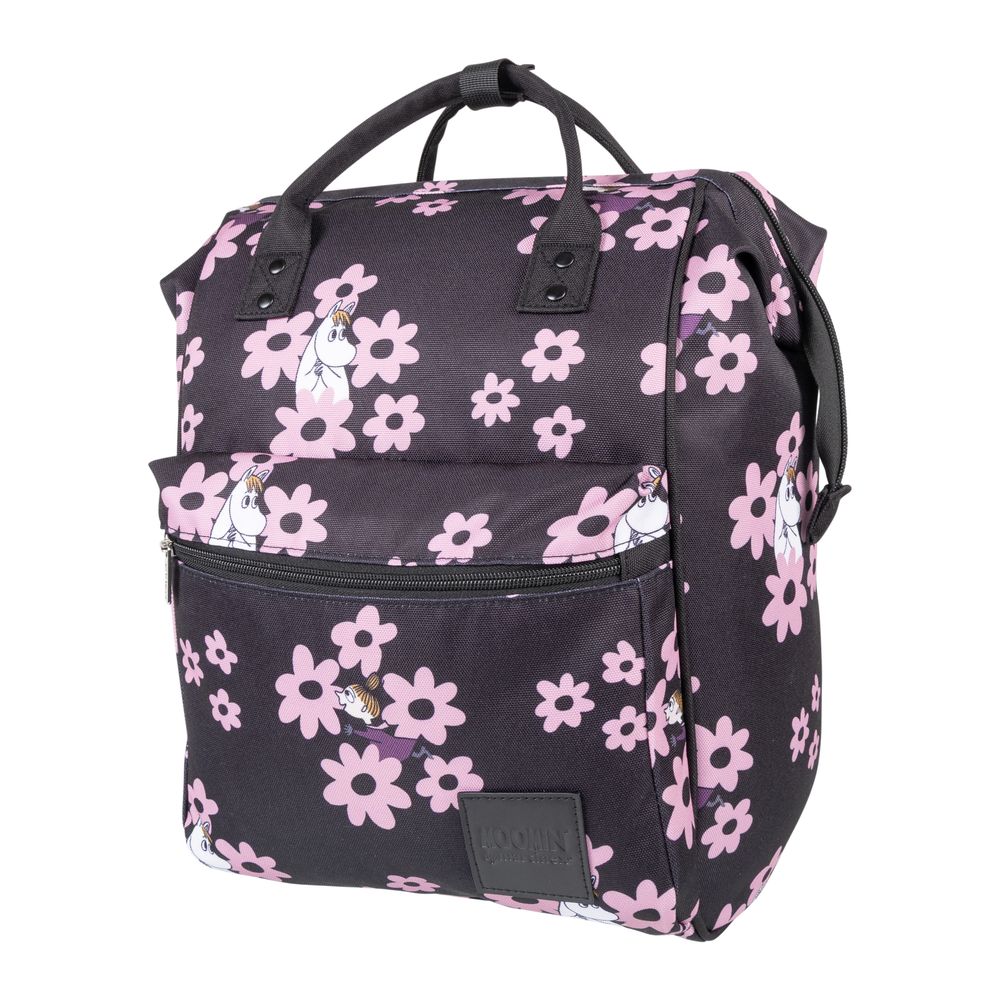 Snorkmaiden and Little My Backpack Black and Pink Flowers - The Official Moomin Shop