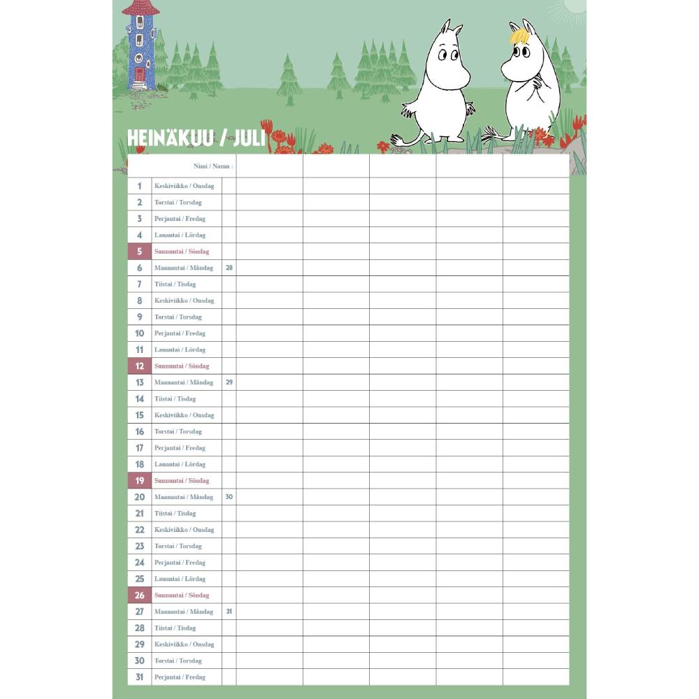 Moomin Family Wall Calendar 2027 FIN/SWE - The Official Moomin Shop