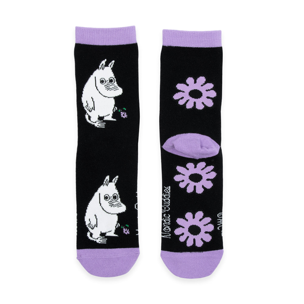 Moomintroll&#39;s Flower Socks 36-42 Black - Nordicbuddies - The Official Moomin Shop