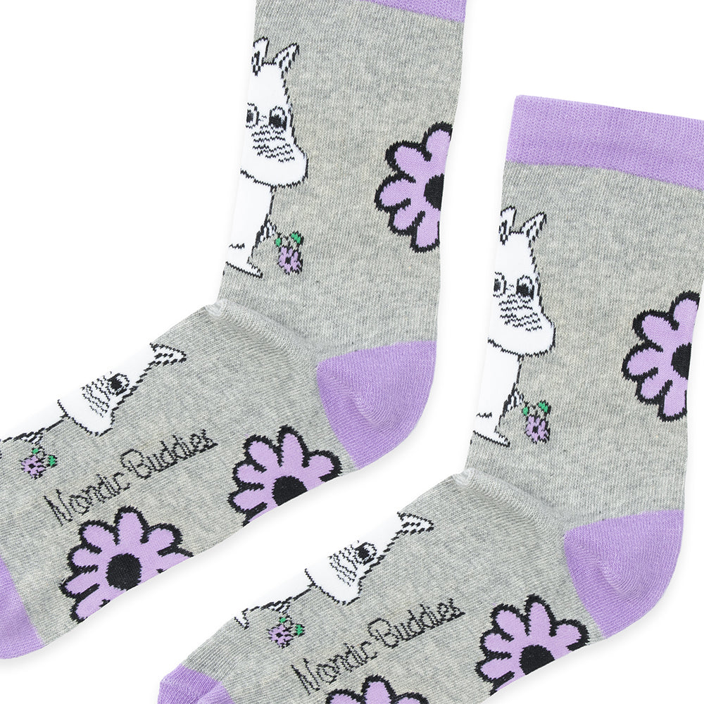 Moomintroll&#39;s Flower Socks 36-42 Grey - Nordicbuddies - The Official Moomin Shop