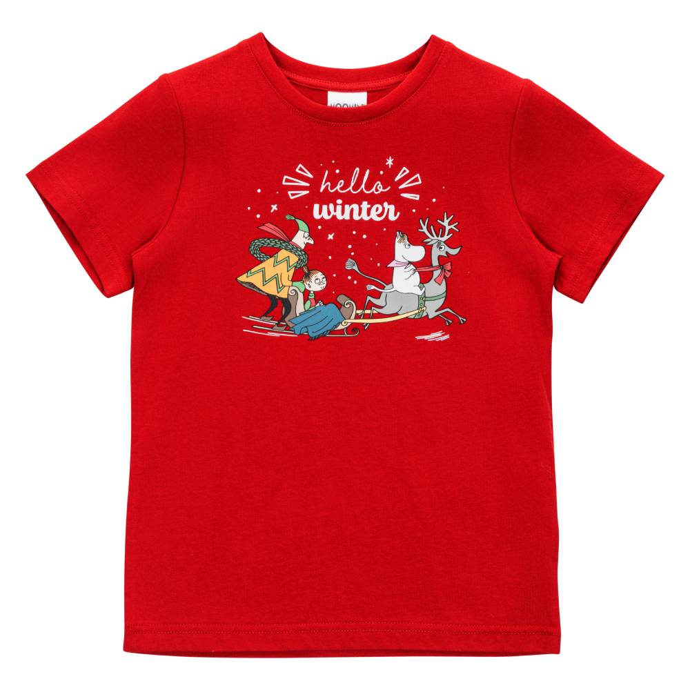 Moomin Hello Winter Kids T-shirt Red - The Official Moomin Shop