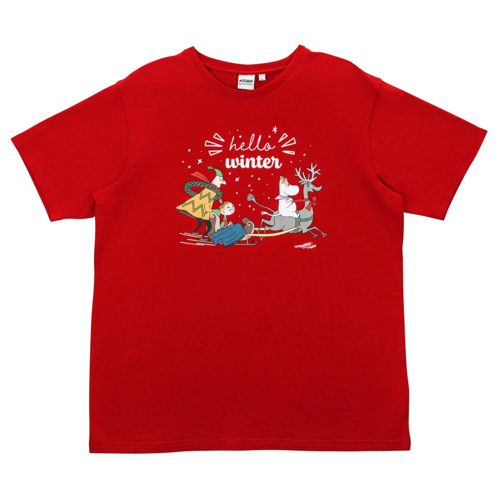 Moomin Hello Winter Adults T-shirt Red - The Official Moomin Shop