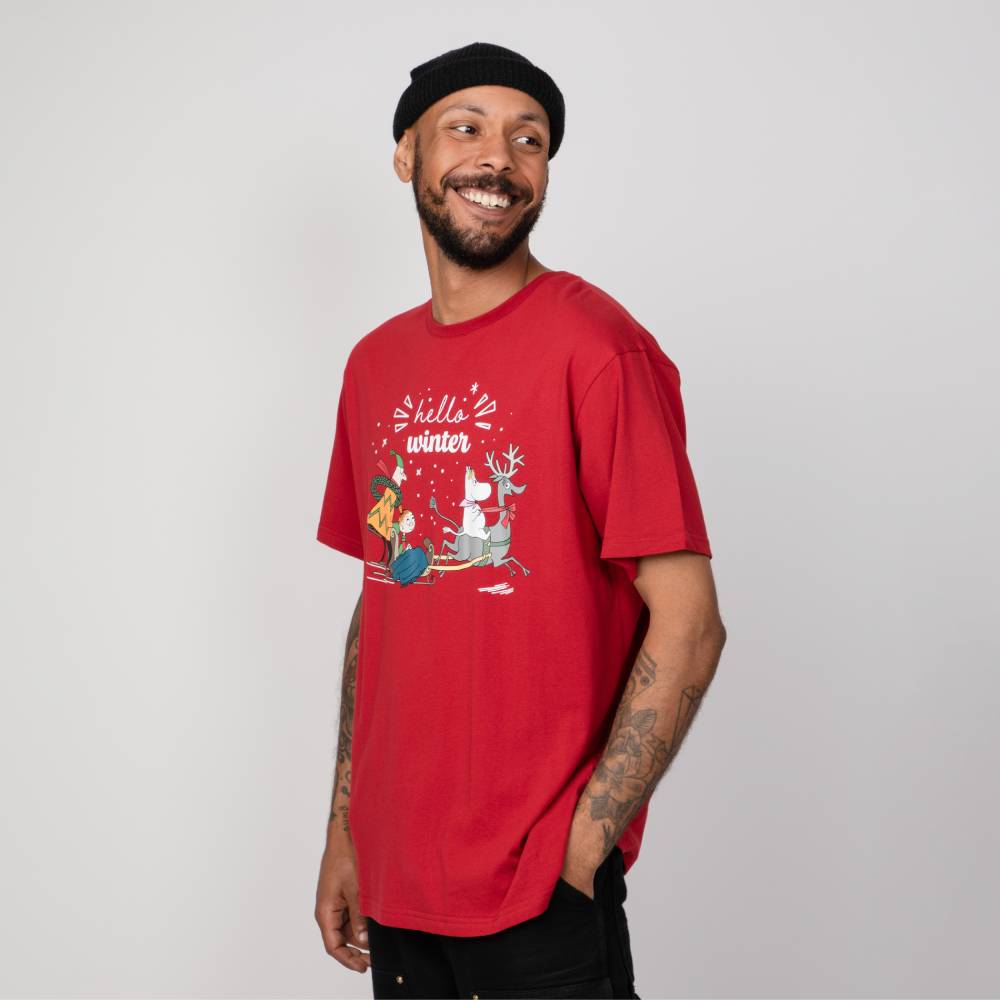 Moomin Hello Winter Adults T-shirt Red - The Official Moomin Shop