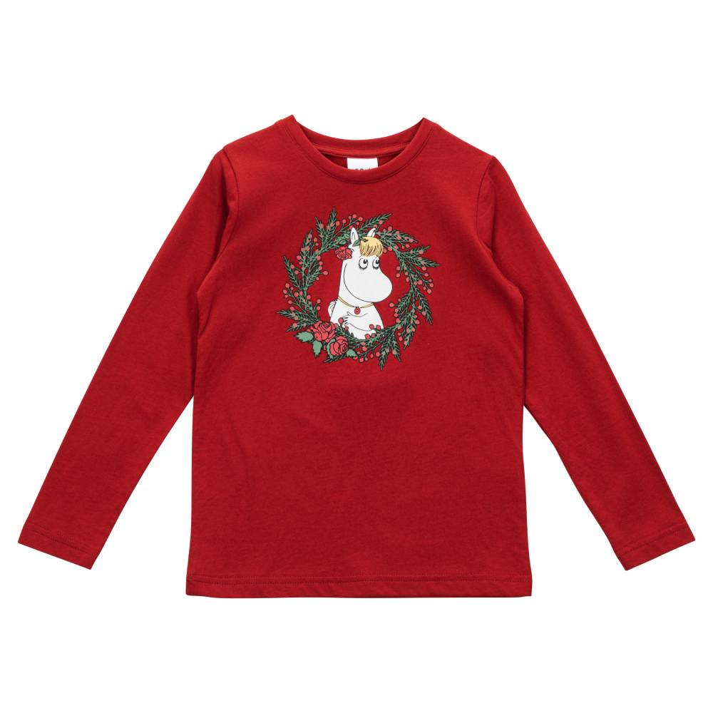 Snorkmaiden Winter Wreath Adults Shirt Red - The Official Moomin Shop