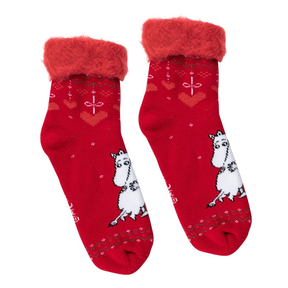 Moomin Winter Heart Fluffy Socks Red - The Official Moomin Shop