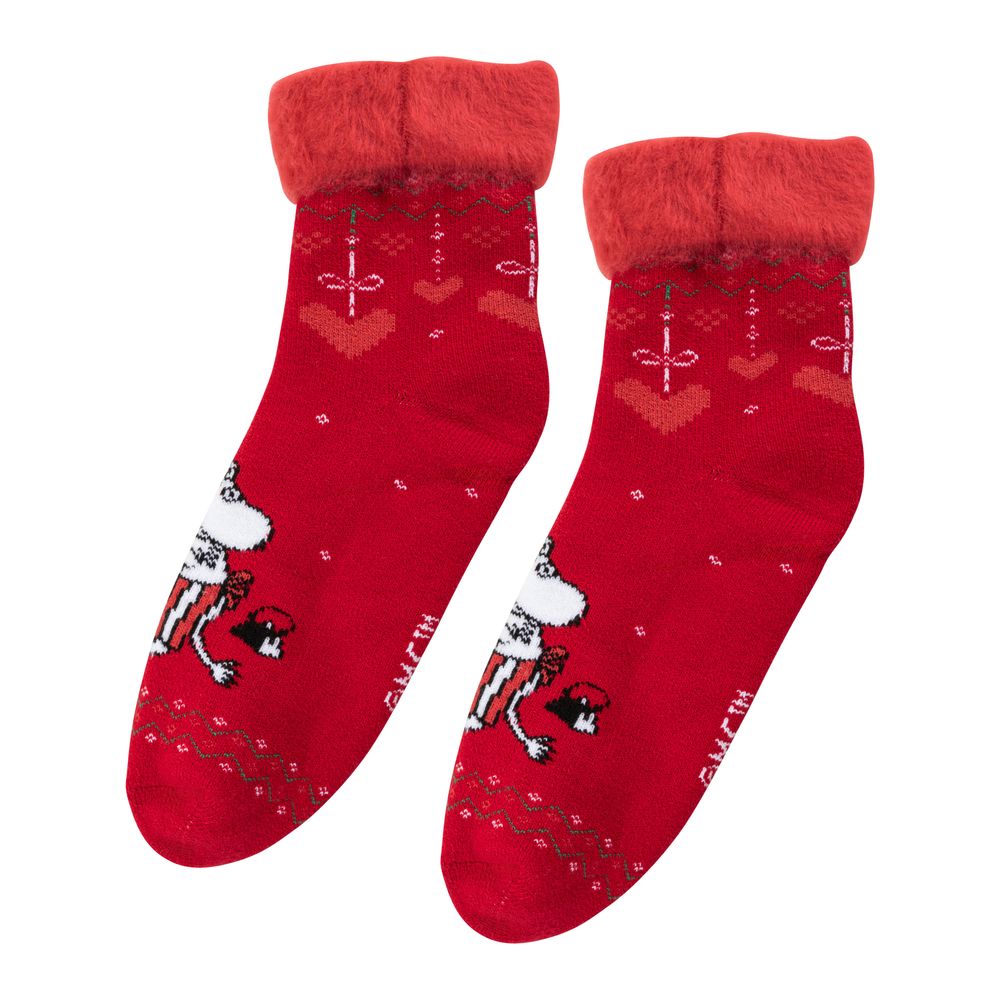 Moomin Winter Heart Fluffy Socks Red - The Official Moomin Shop