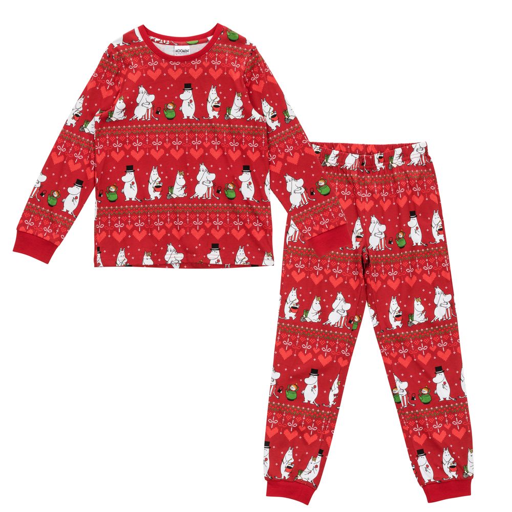 Moomin Winter Heart Kids Pyjamas Red - The Official Moomin Shop