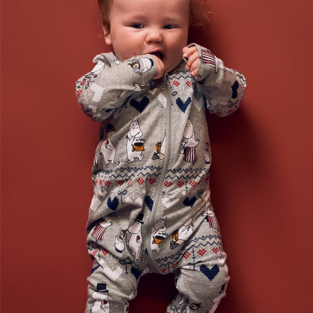 Moomin Winter Heart Baby Pyjamas Grey - The Official Moomin Shop