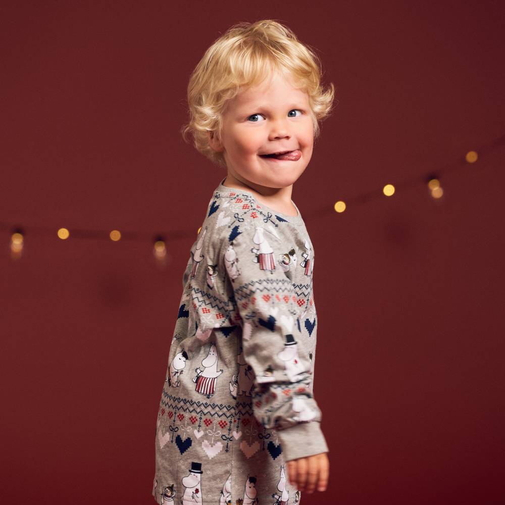 Moomin Winter Heart Kids Pyjamas Grey - The Official Moomin Shop