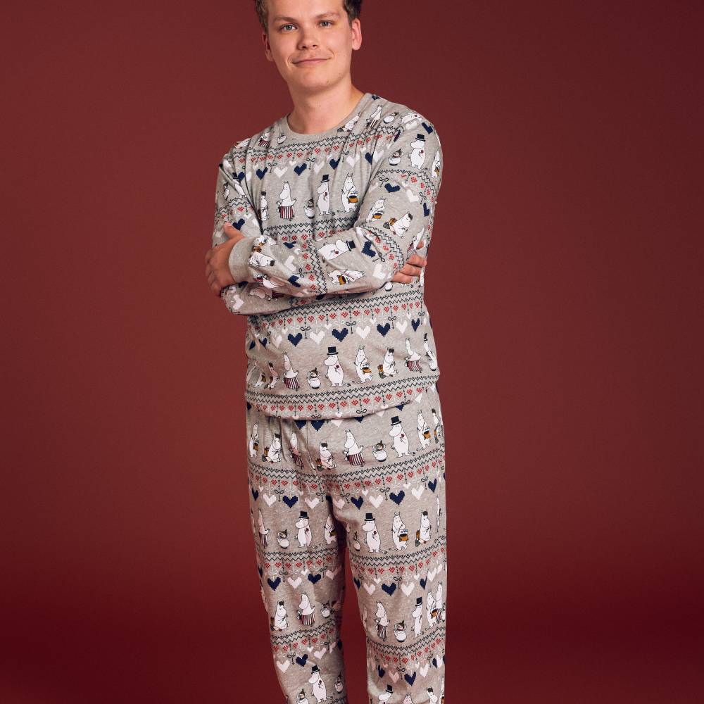 Moomin Winter Heart Men Pyjamas Grey - The Official Moomin Shop