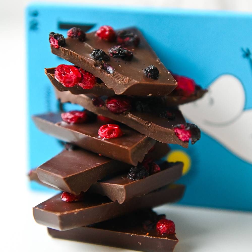 Moomintroll Dark Chocolate with Lingonberry & Blueberry 70g - The Official Moomin Shop
