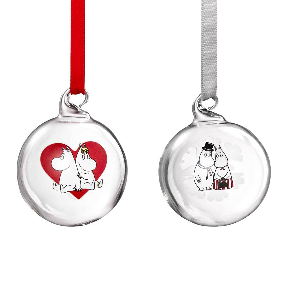 Moomin Heart &amp; Snowflake Glass Bauble 5cm 2set - The Official Moomin Shop