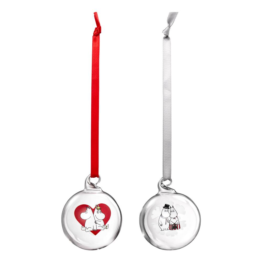 Moomin Heart &amp; Snowflake Glass Bauble 5cm 2set - The Official Moomin Shop