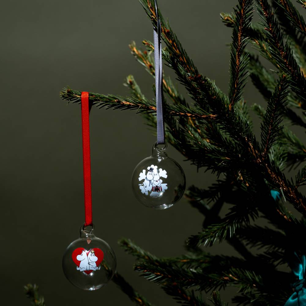 Moomin Heart & Snowflake Glass Bauble 5cm 2set - The Official Moomin Shop