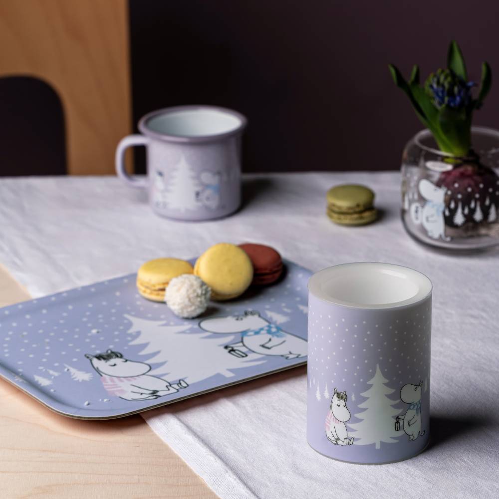 Moomin Snowfall Mug & Led Candle & Tray Lilac Bundle
