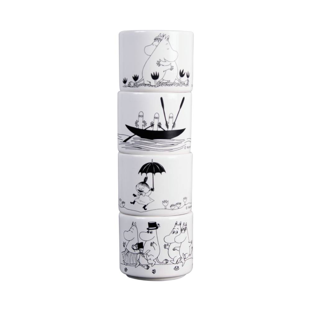 Moomin Egg Cups B&amp;W 4-set - Pluto Design - The Official Moomin Shop