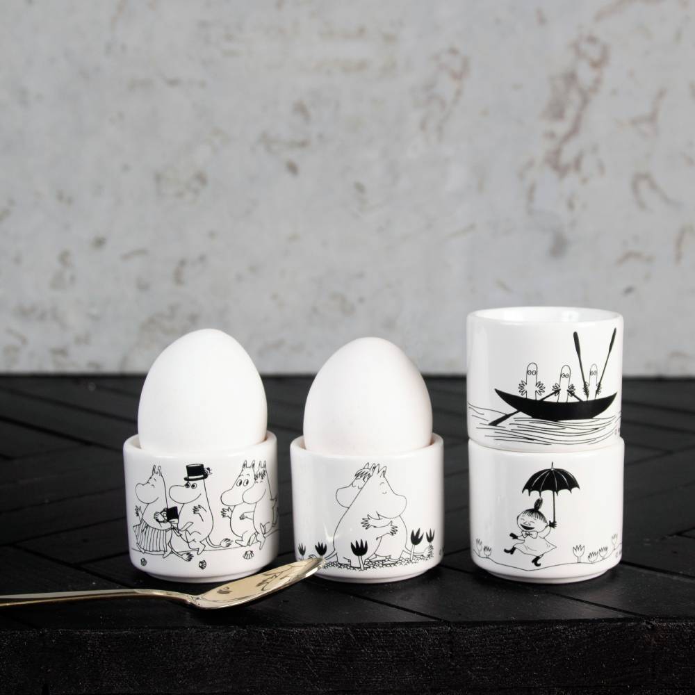 Moomin Egg Cups B&amp;W 4-set - Pluto Design - The Official Moomin Shop