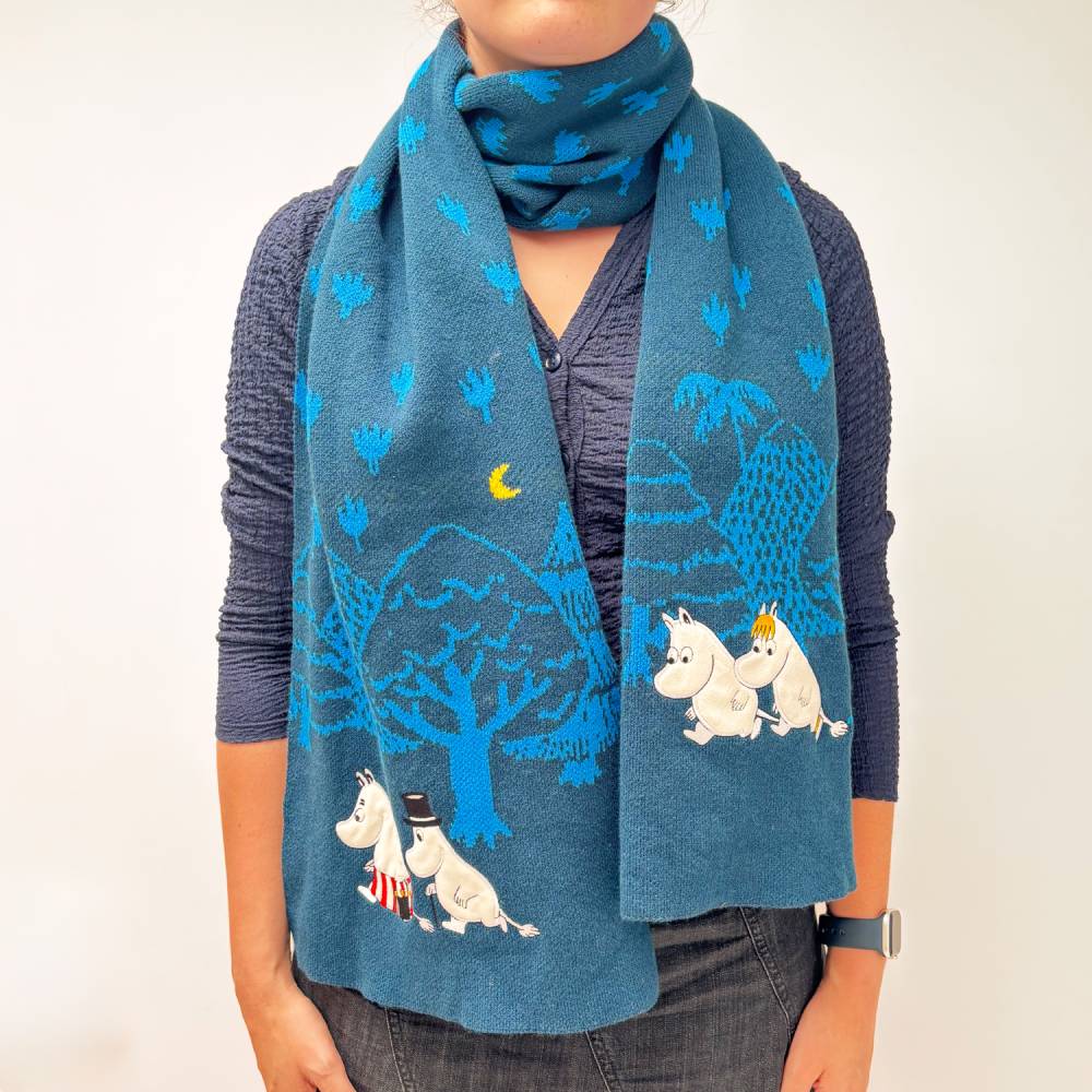 Moomin Forest Embroidered Scarf Blue - The Official Moomin Shop