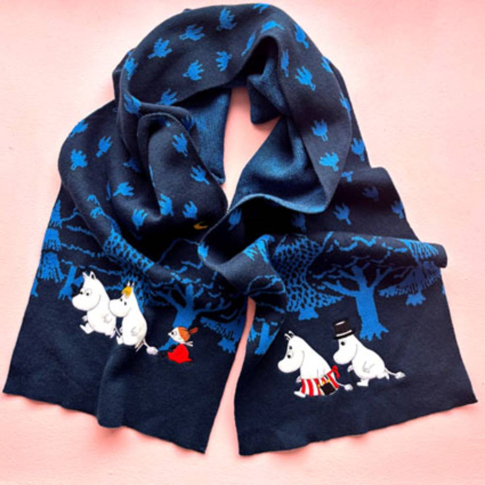 Moomin Forest Embroidered Scarf Blue - The Official Moomin Shop