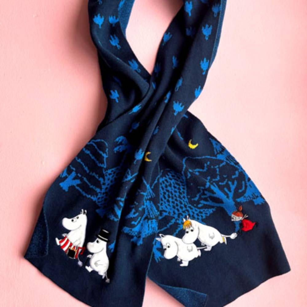 Moomin Forest Embroidered Scarf Blue - The Official Moomin Shop