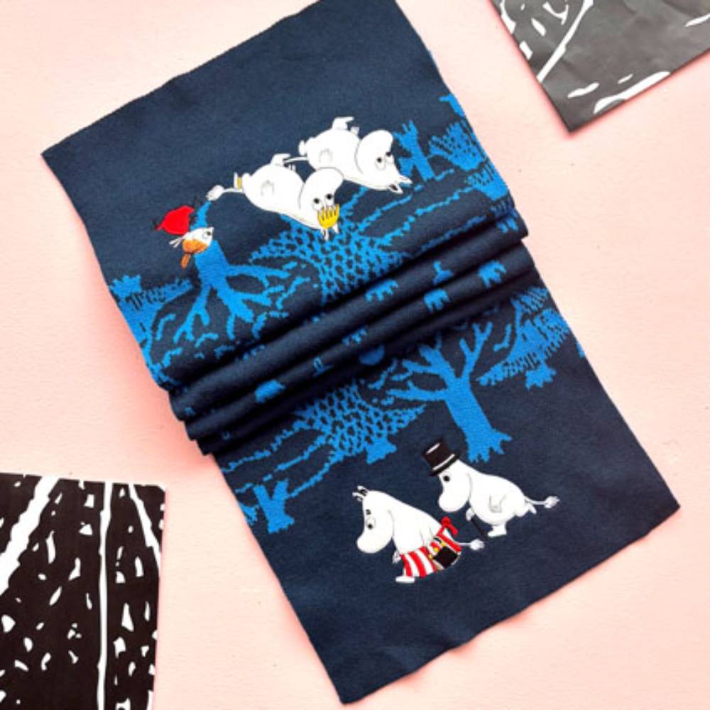 Moomin Forest Embroidered Scarf Blue - The Official Moomin Shop