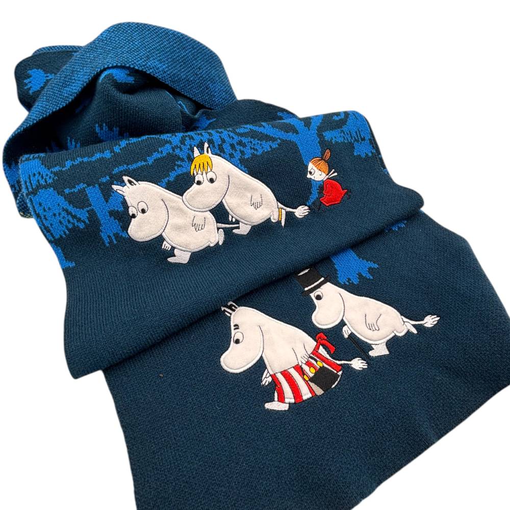 Moomin Forest Embroidered Scarf Blue - The Official Moomin Shop