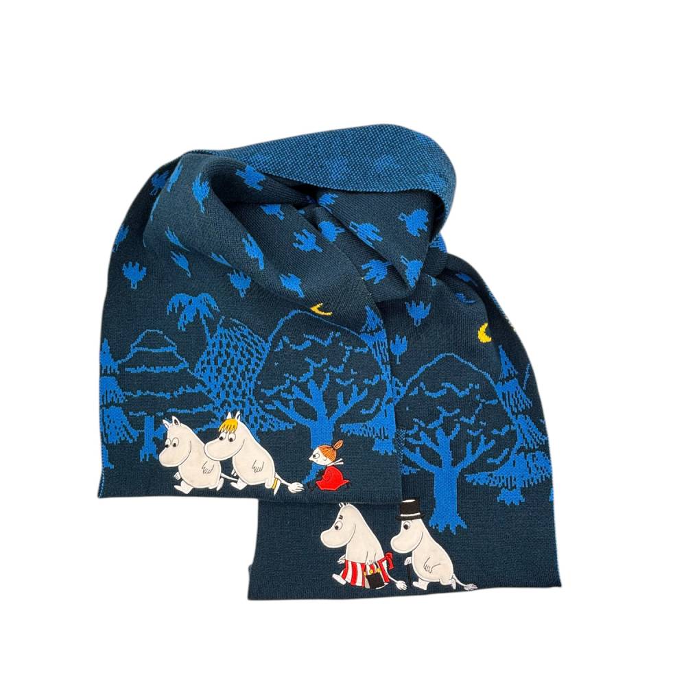 Moomin Forest Embroidered Scarf Blue - The Official Moomin Shop