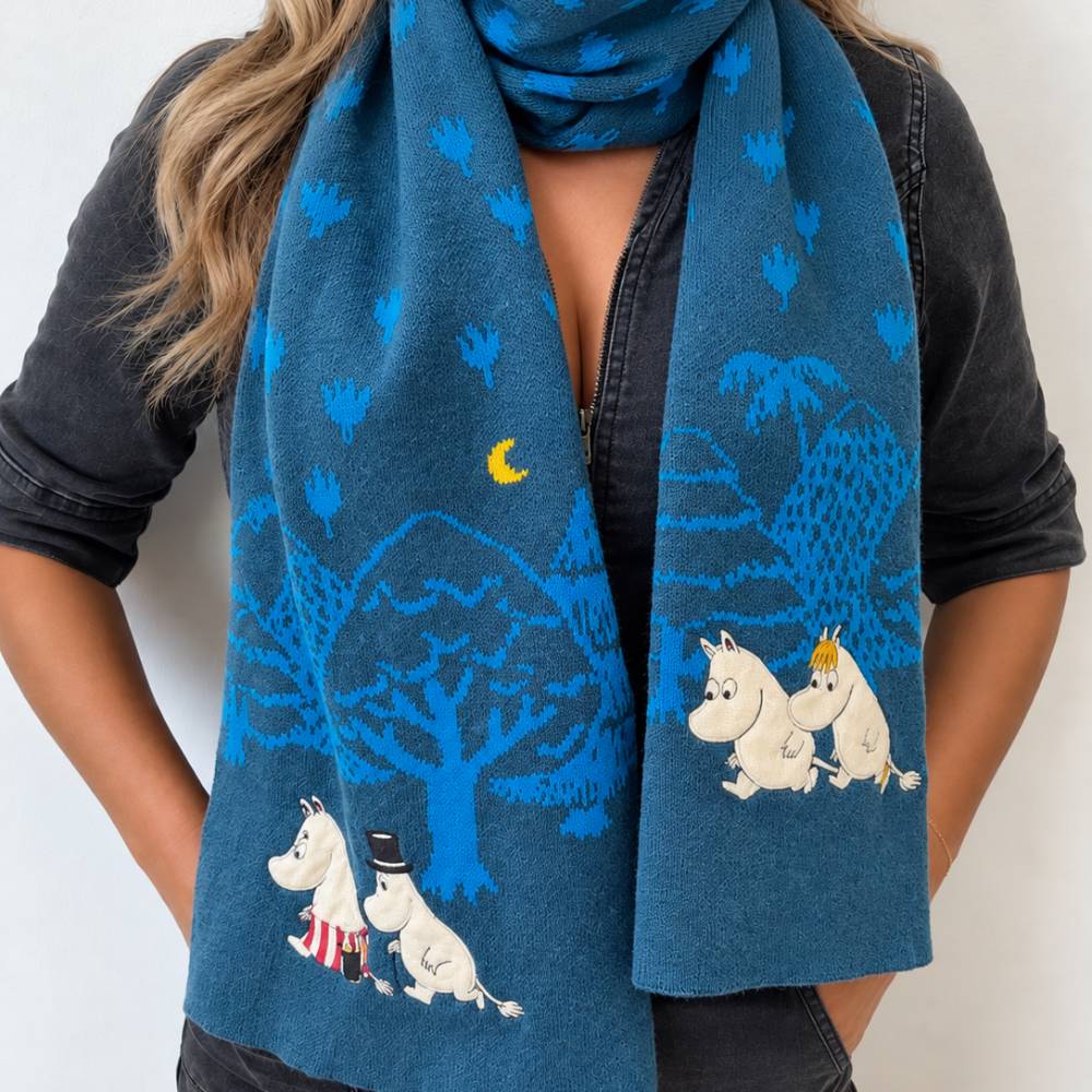 Moomin Forest Embroidered Scarf Blue - The Official Moomin Shop