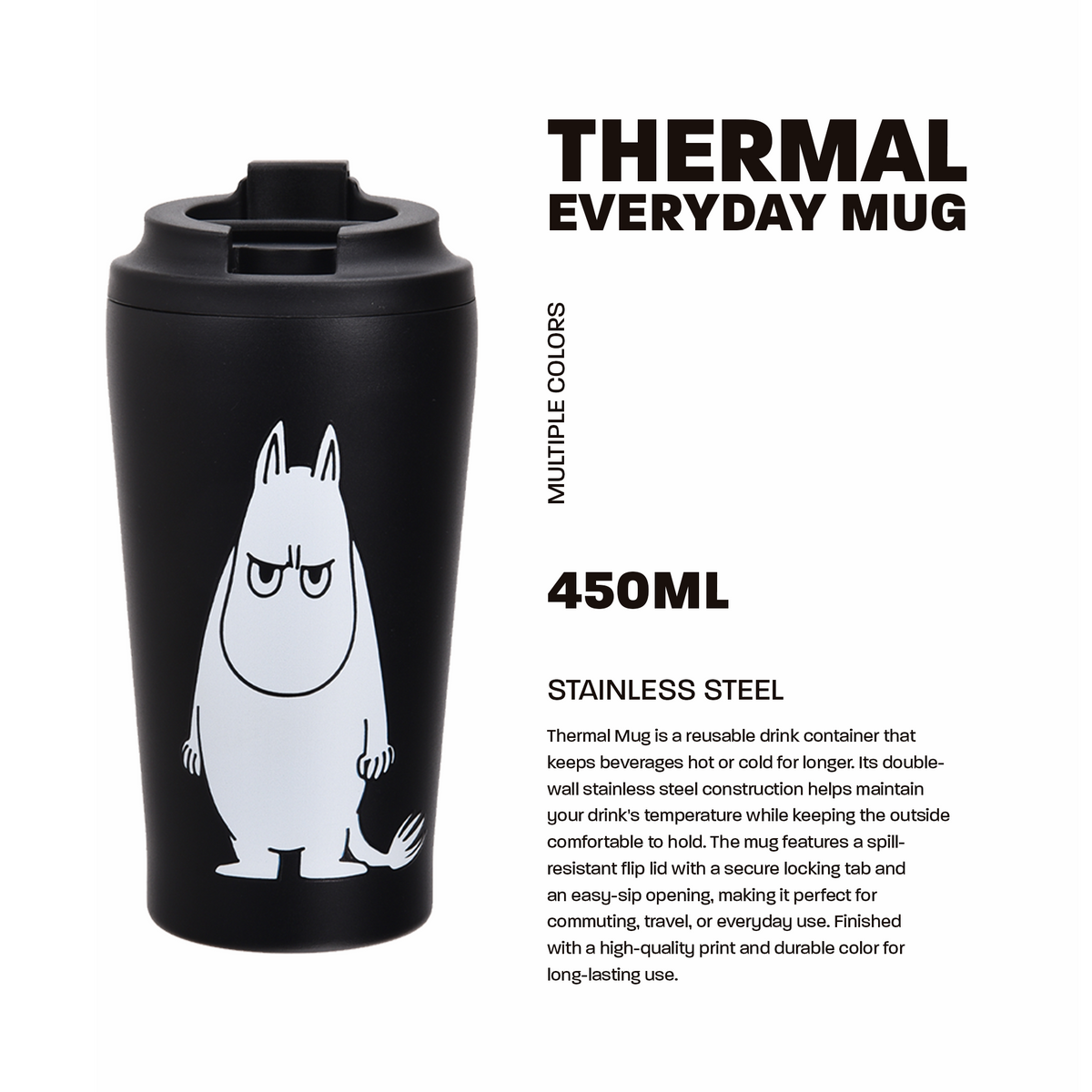 Moomintroll Angry Thermal Mug 550ml Black - The Official Moomin Shop