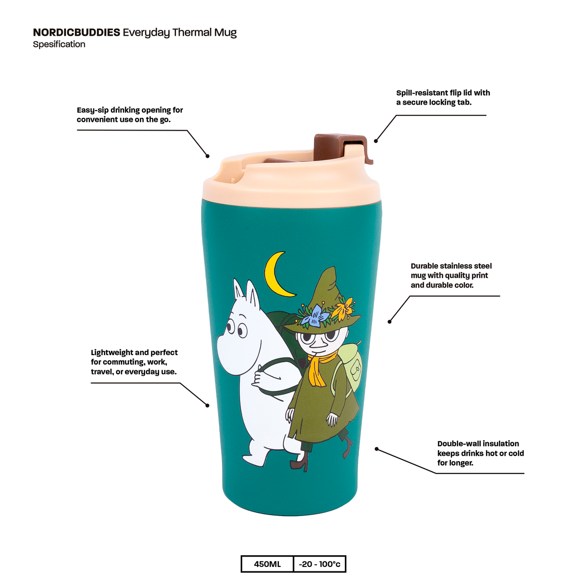 Moomin Camping Thermal Mug 550ml Green - The Official Moomin Shop