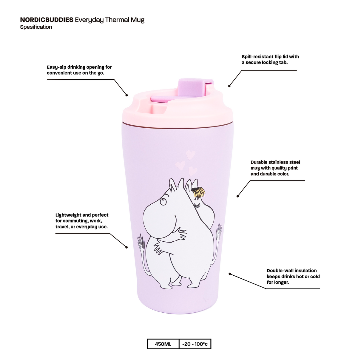 Moomins Love Thermal Mug 550ml Purple - The Official Moomin Shop