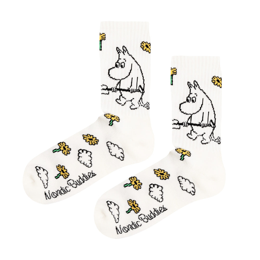 Moomintroll Gardening Retro Socks 36-42 White - The Official Moomin Shop