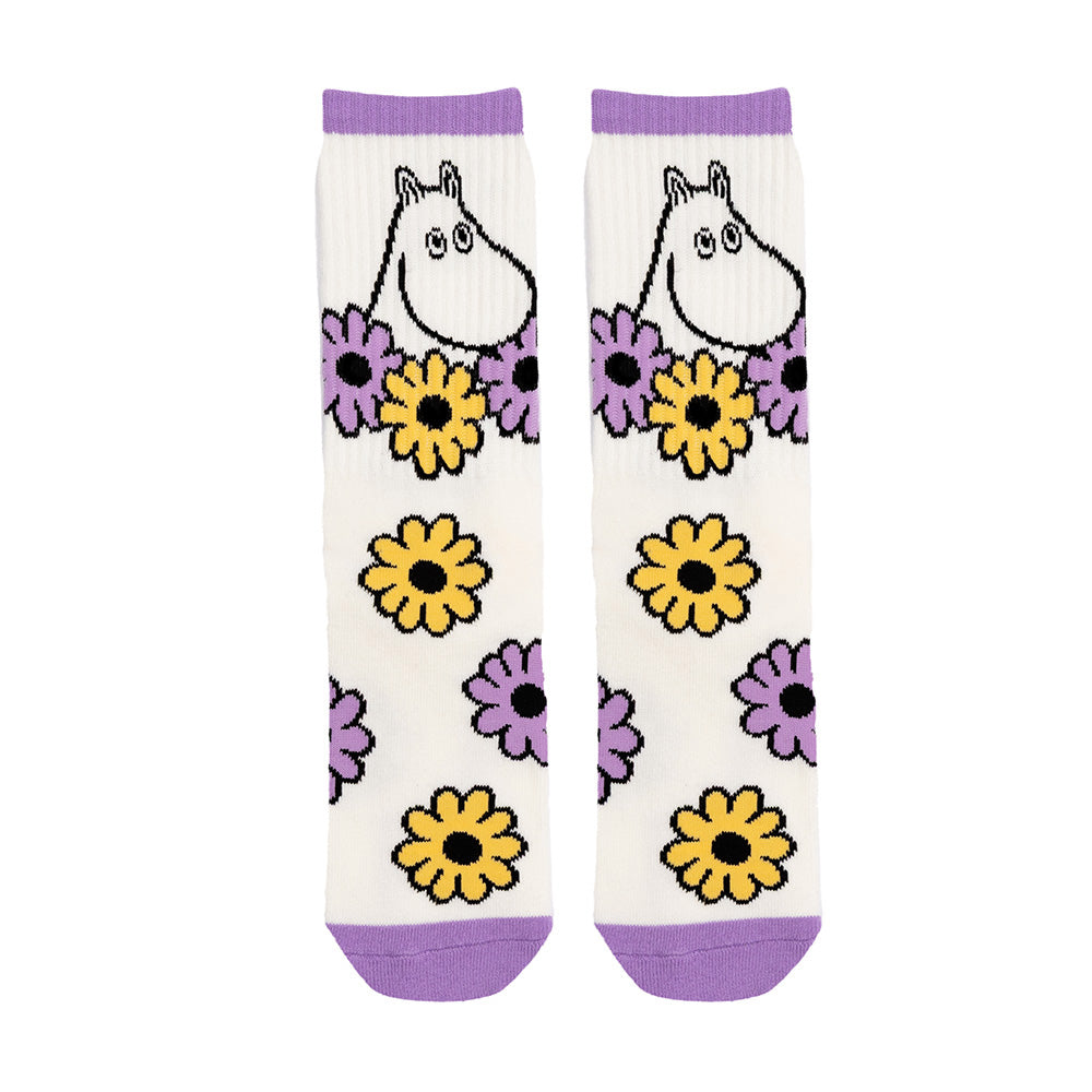 Moomintroll Flowers Retro Socks 36-42 White - The Official Moomin Shop