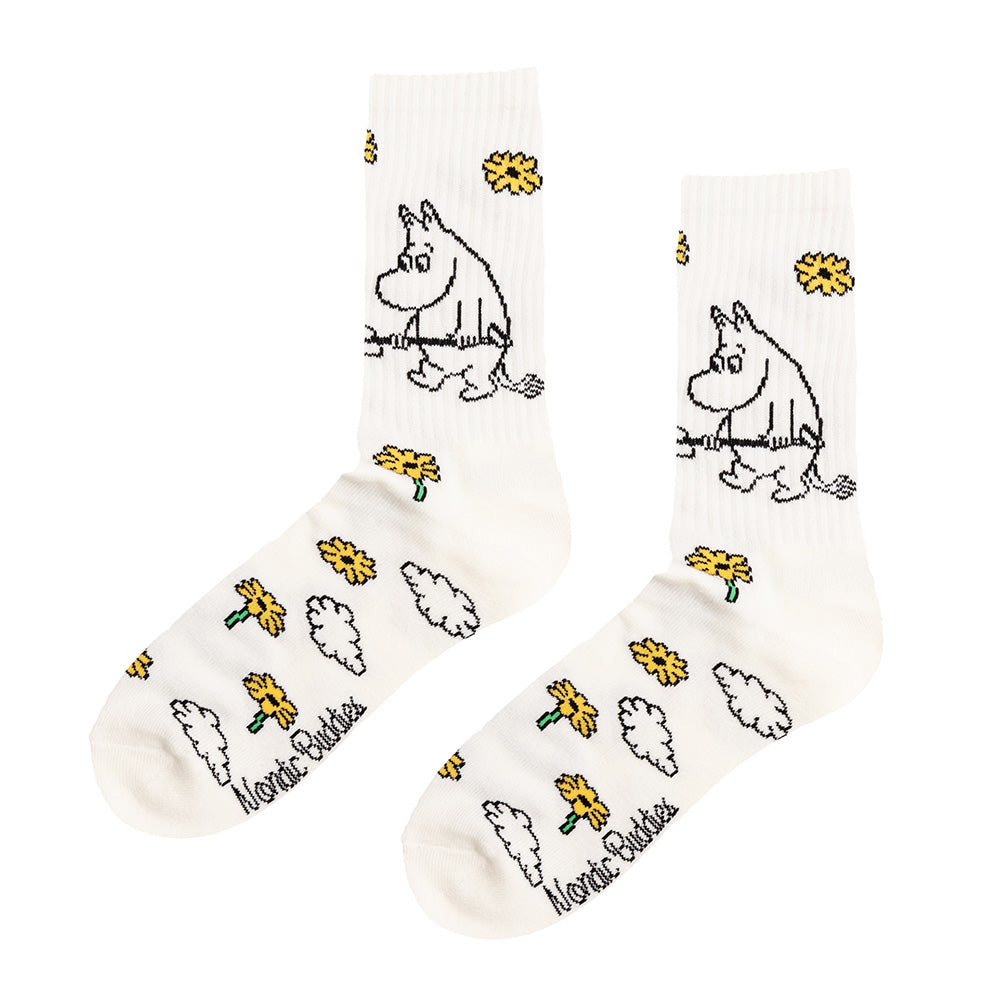 Moomintroll Gardening Retro Socks 40-45 White - The Official Moomin Shop