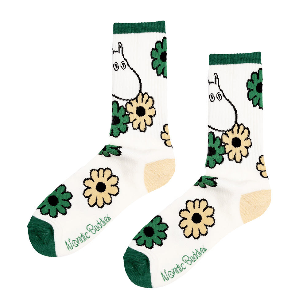 Moomintroll Flowers Retro Socks 40-45 Whitegreen - The Official Moomin Shop