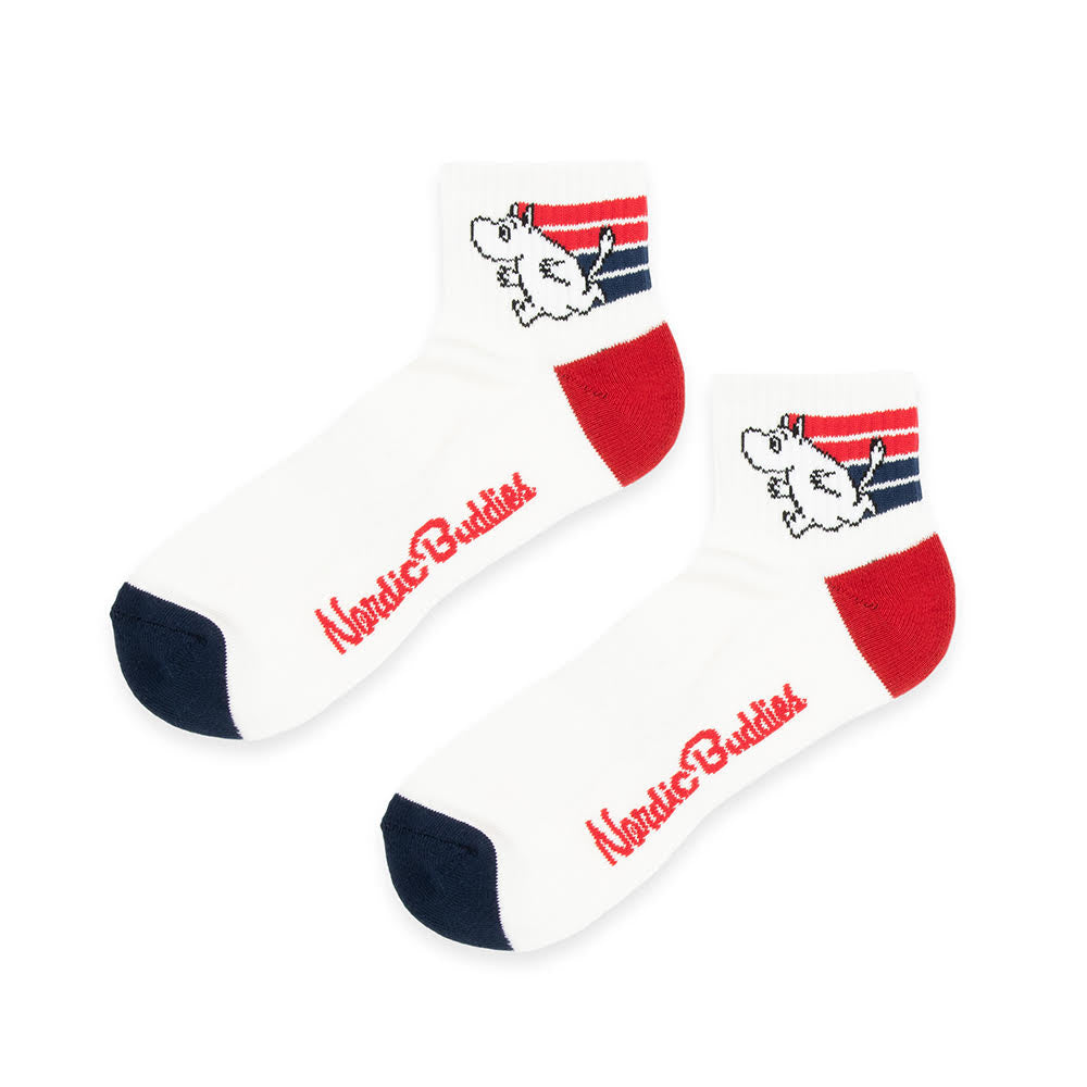 Moomintroll Retro Ankle Socks 40-45 White Blue/Red Stripes - The Official Moomin Shop