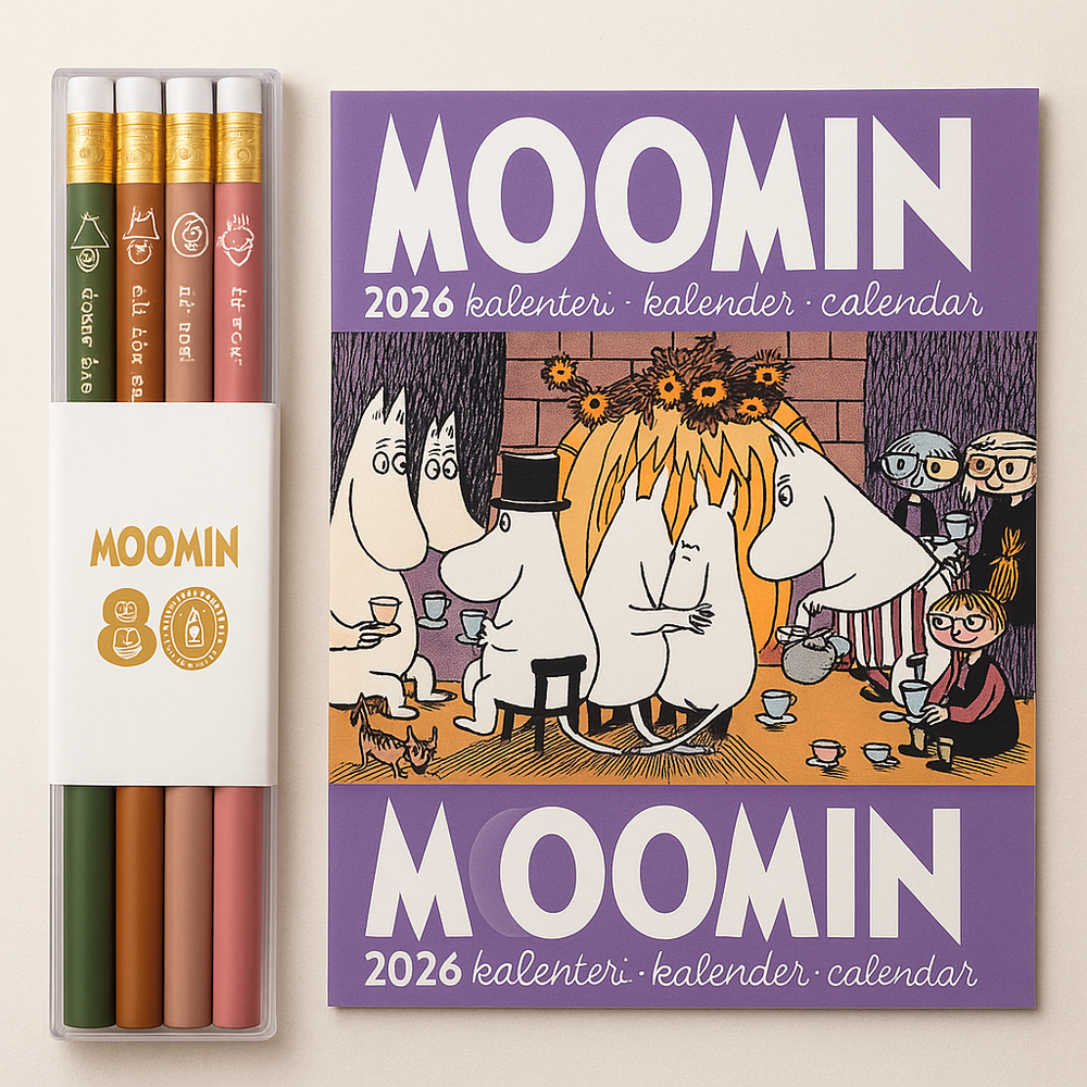 Moomin Fireplace Wall Calendar 2026 & Pencil Bundle