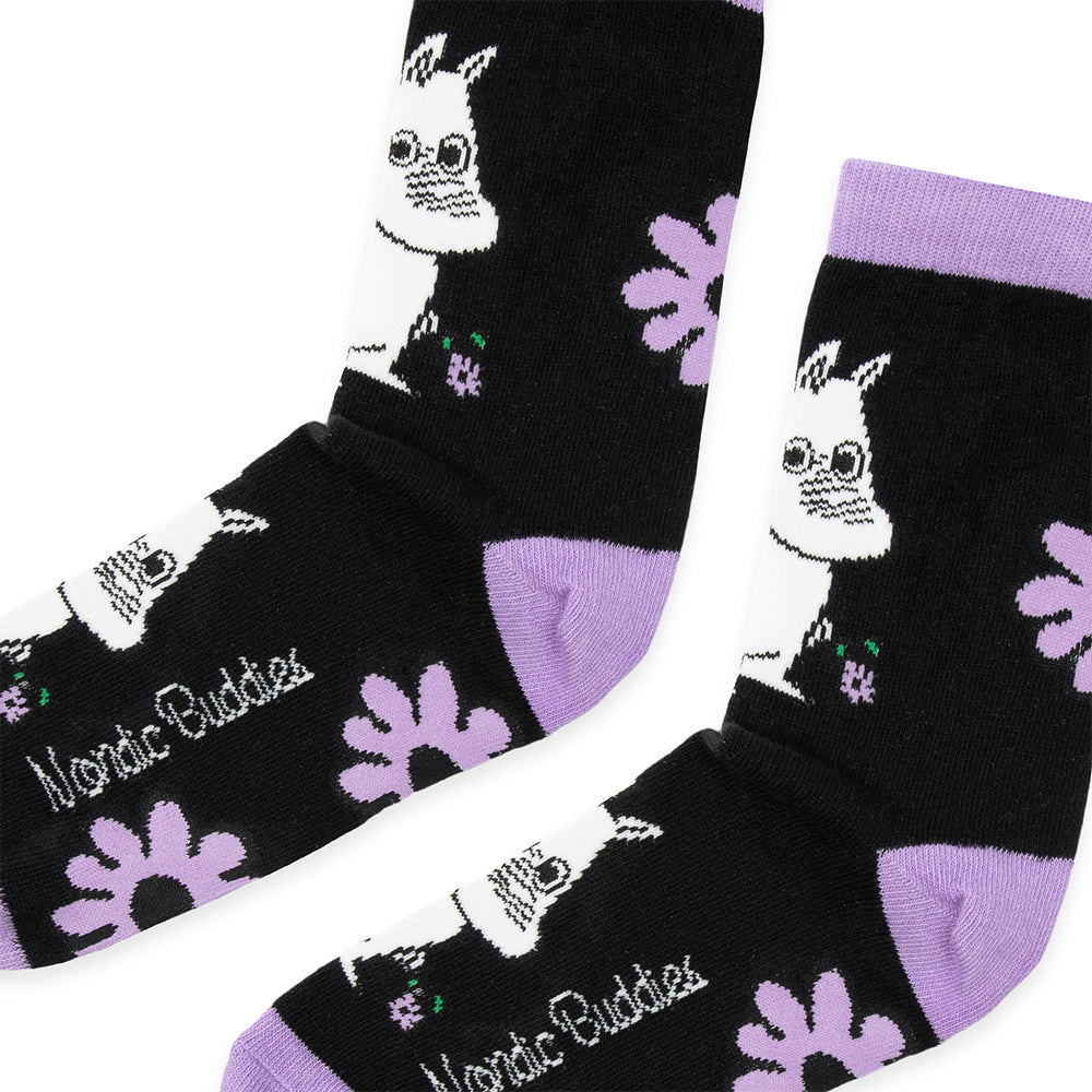 Moomintroll&#39;s Flower Socks 36-42 Black - Nordicbuddies - The Official Moomin Shop